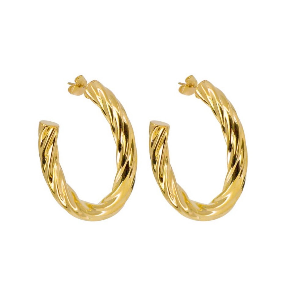 Mayamar Gold Twisted Hoop 2 inch Earrings - Picture 2 of 3